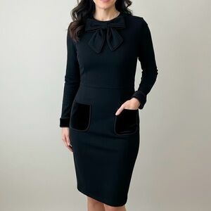 LEO & UGO BNWT Little Black Dress Bow Neck, Velvet Pockets Beaded Party Glam